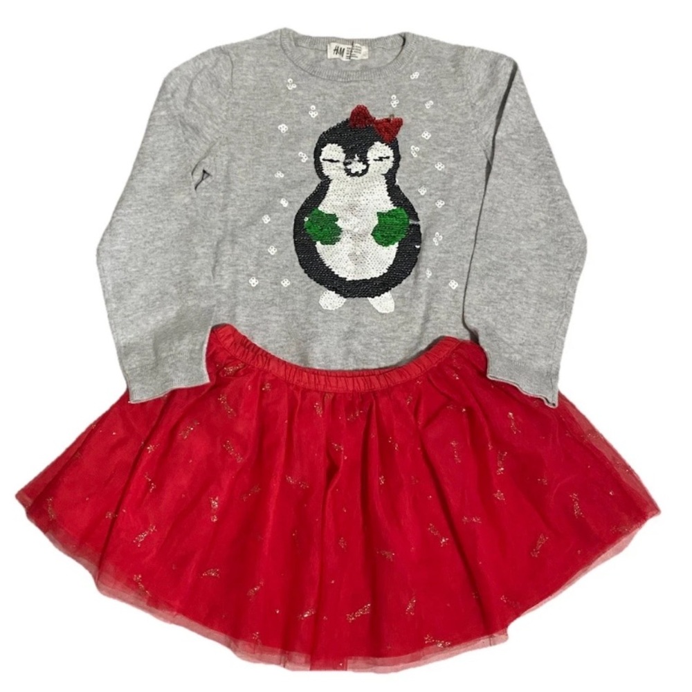 H&M & Epic Threads Girls Size 4-6 Christmas Sweater & Skirt Bundle